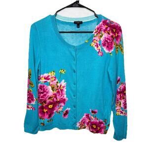 Talbots Cardigan Sweater Women’s Sz LP Charming Floral Full Button Cotton